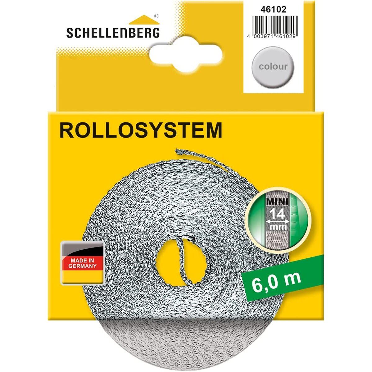 Schellenberg 44501?Roller Shutter Strap for Window (Width: 14?mm, Mini System: 4.5?m), Grey, 46102